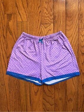 purple and blue polka dot shorts